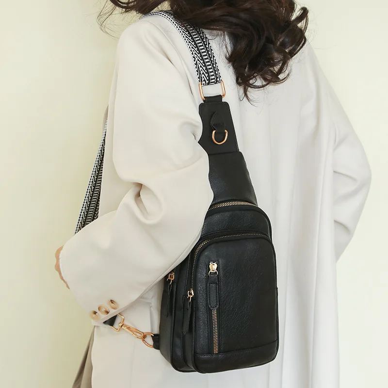 PU Women's Chest Bag Single Shoulder Crossbody Bag Large Capacity Backpack Girl's Shoulder