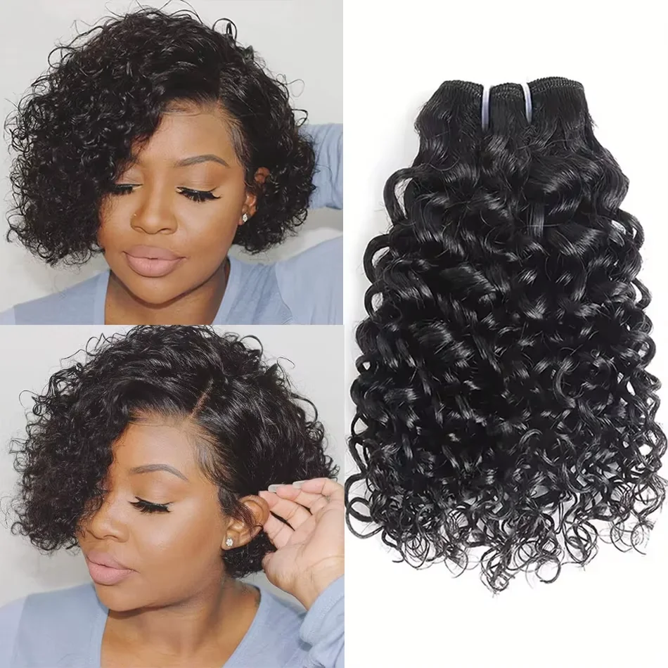 Short Jerry Curl Hair Weave Bundles Brazilian Hair Weave Bundles Remy Human Extensions Natural Color Remy 6inch Short Cut