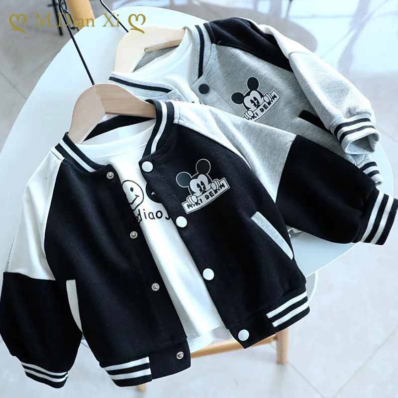 Boys and Girls Spring and Autumn Jackets 2021 New Mickey Cartoon Jacket Jacket Western Style Children's Color Matching Clothes fleece lined coat