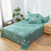 Pink Floral Flat Sheet Set Twin/Queen Cotton Chic Botanical Blossom Flower Kawaii Fruit Cherry Print Bed Sheet with 2 Pillowcase 2