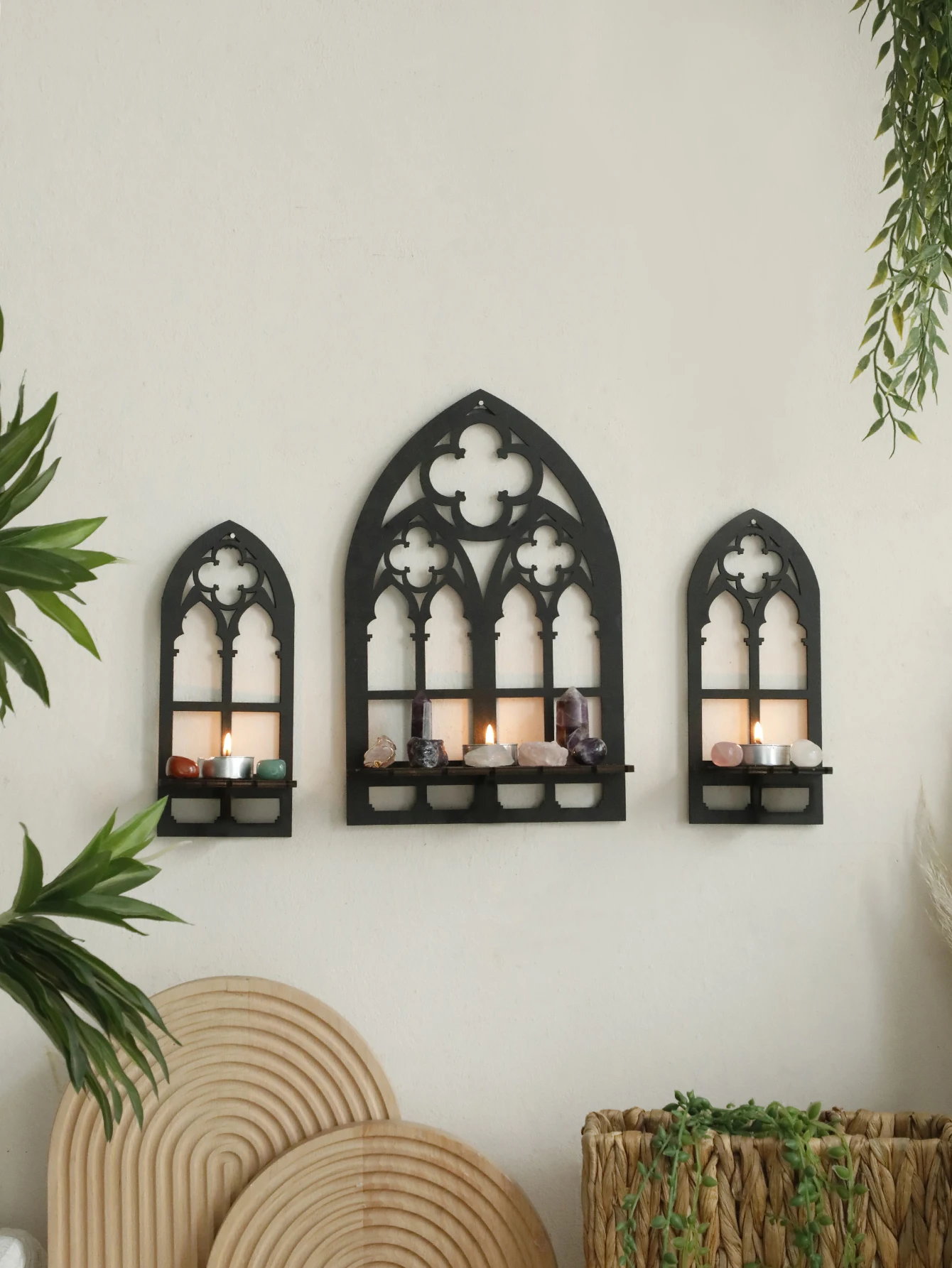 Black Gothic Wooden Shelf Hollow Vintage Fence shape Wall