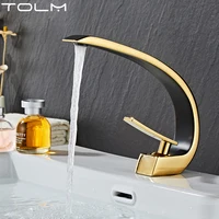 ก๊อกน้ำอ่างล้างหน้าแบบติดตั้งบนเคาน์เตอร์ TOLM สีดำ ทอง ขาว ทองเหลือง ดีไซน์ศิลปะ สำหรับอ่างล้างหน้าแบบวางบนเคาน์เตอร์ ก๊อกน้ำแบบก้านโยกเดี่ยว น้ำร้อนน้ำเย็น 1