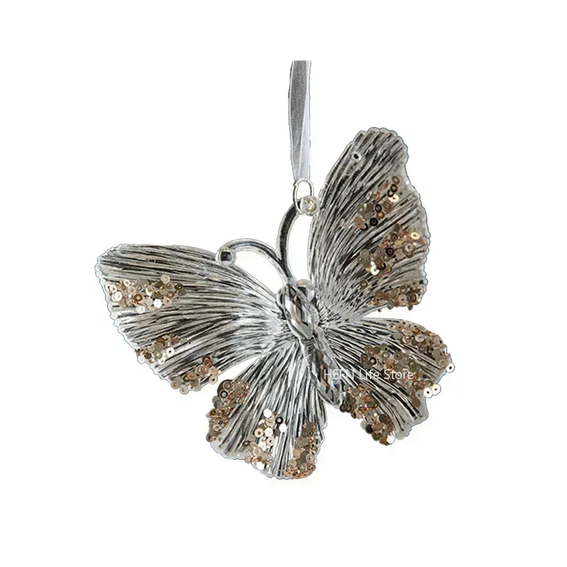 Christmas Tree Toys Acrylic Elk Bells Pendant Transparent Snowflake Pendants With Sequins Home Xmas Party Decoration Accessories