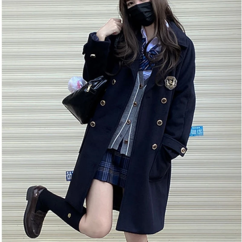 Woolen Coats Women Japanese Style Winter Double Breasted Straight
