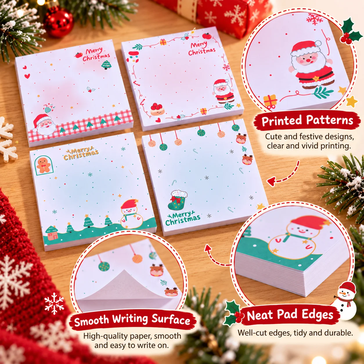 Festive Cartoon Christmas Sticky Notes Set - 4 Delightful Designs