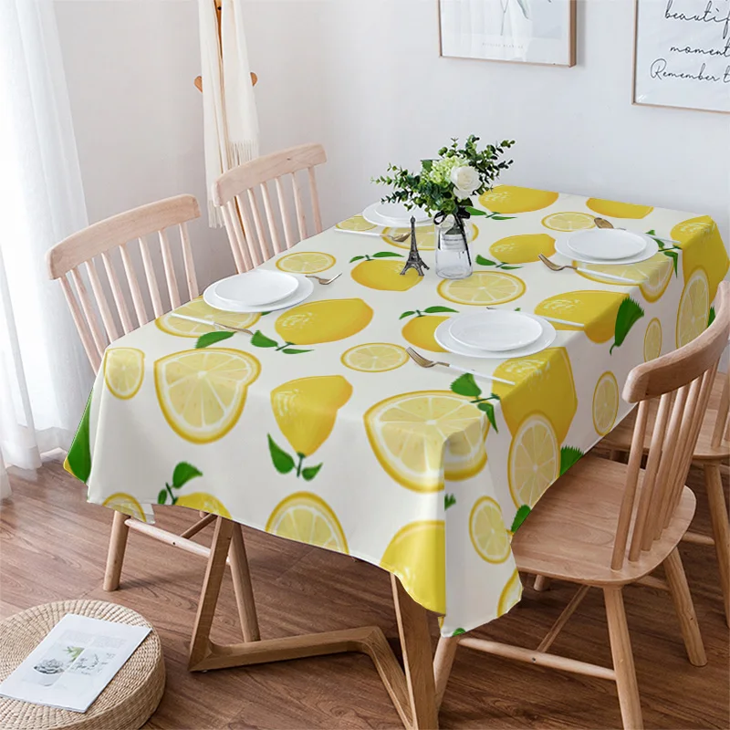 

Свежая летняя стильная скатерть с лимоном и фруктами, водонепроницаемый обеденный стол, прямоугольное круглое искусственное украшение для кухни