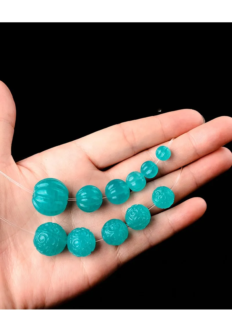 ONE PIECE full hole  loose beads green Amazonite carved round/pumpkin  for making jewelry necklace  FPPJ wholesale 2