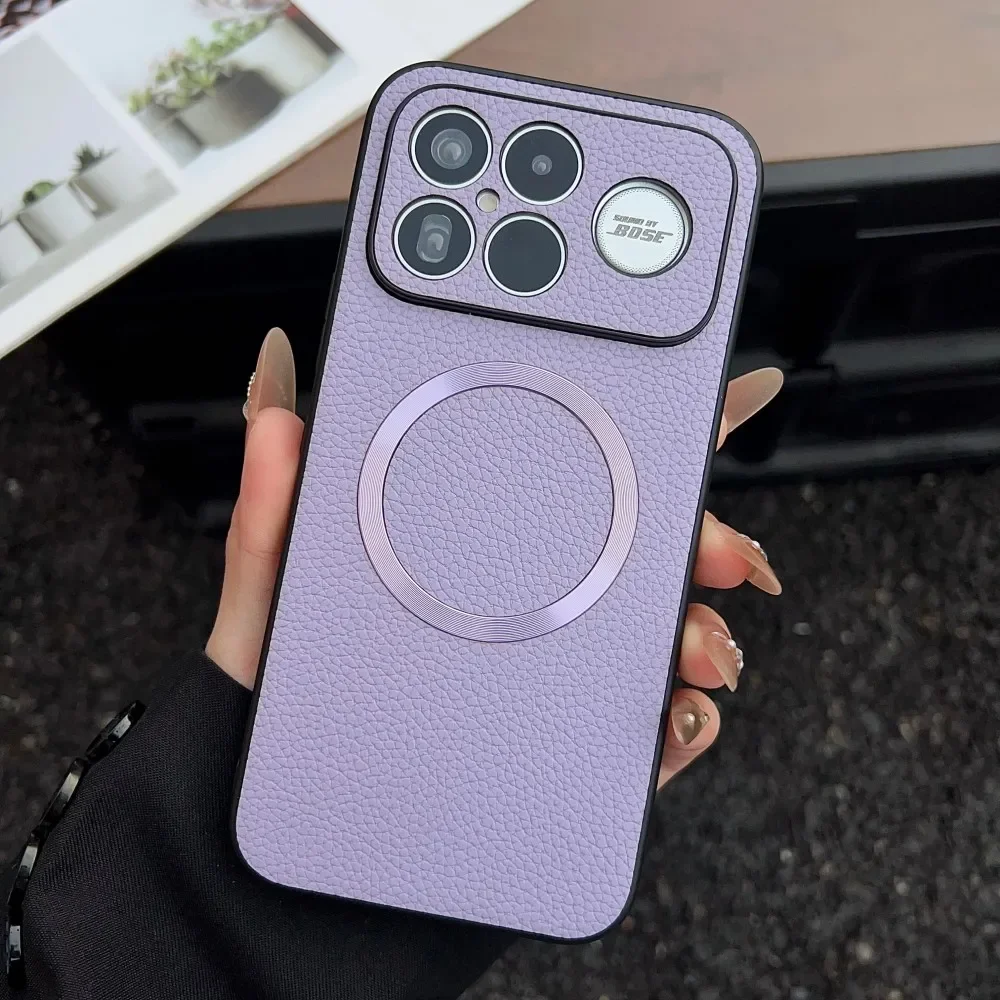 Luxury PU Leather Magnetic Wireless Charging Protective Back Cover Case