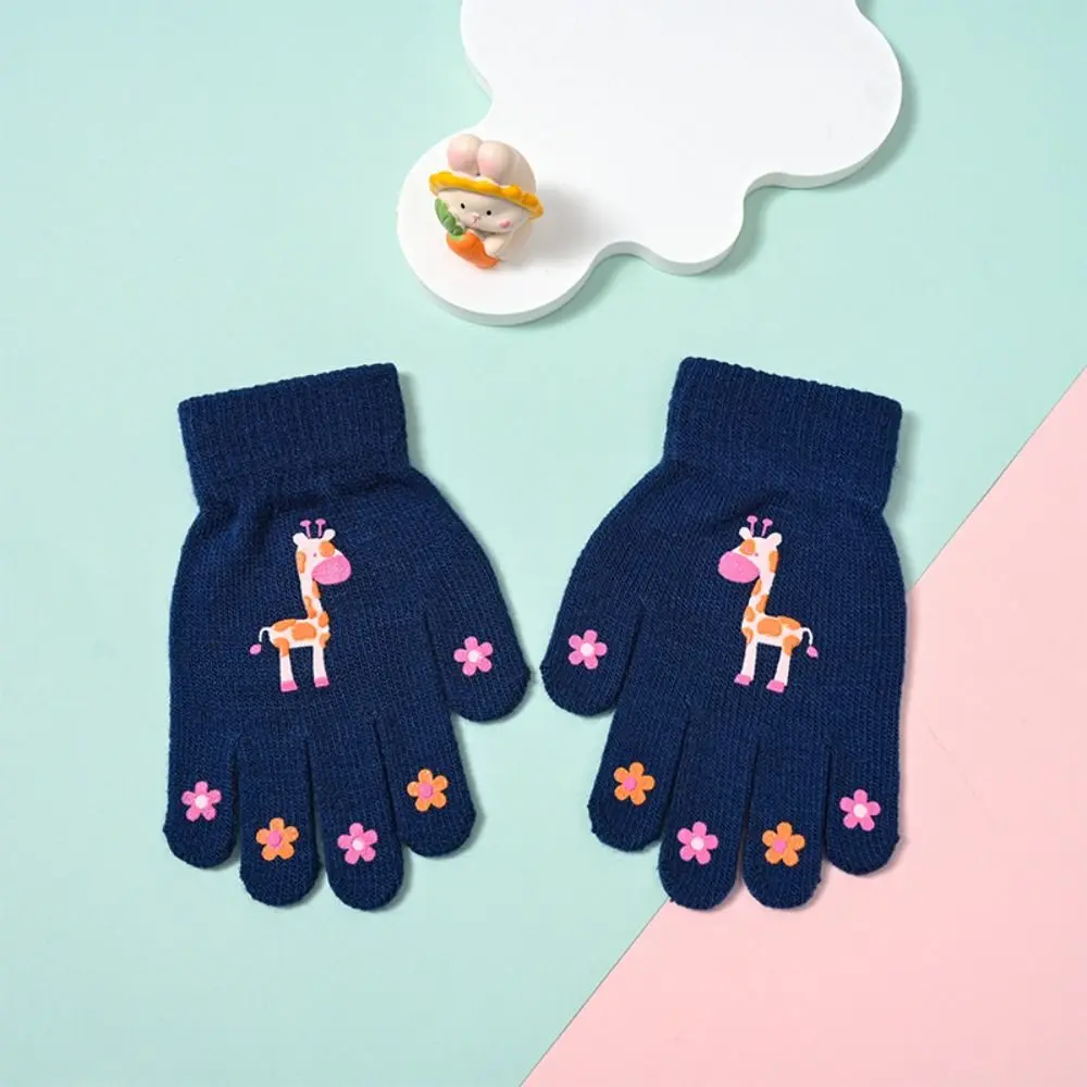 Cartoon Thicken Children Knitted Gloves Windproof Kids Winter Full Finger Gloves Animal Printing Pattern Writing Gloves Winter