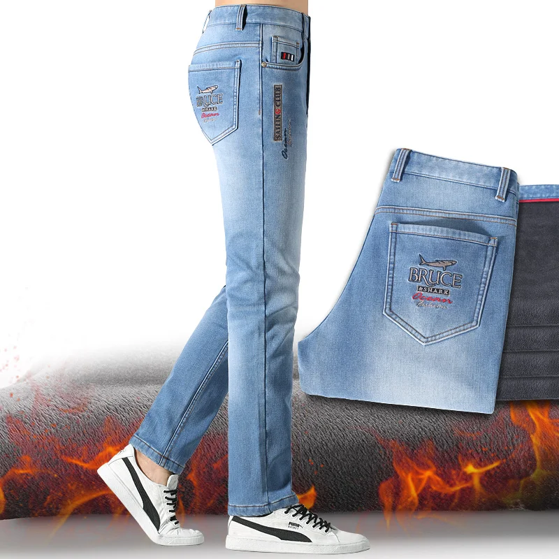 New Fleece Winter Men's Jeans Bruce&Shark Straight Leg Loose Stretch Jeans Men Fashio Casual Big SIZE 42 Men's Jean 2
