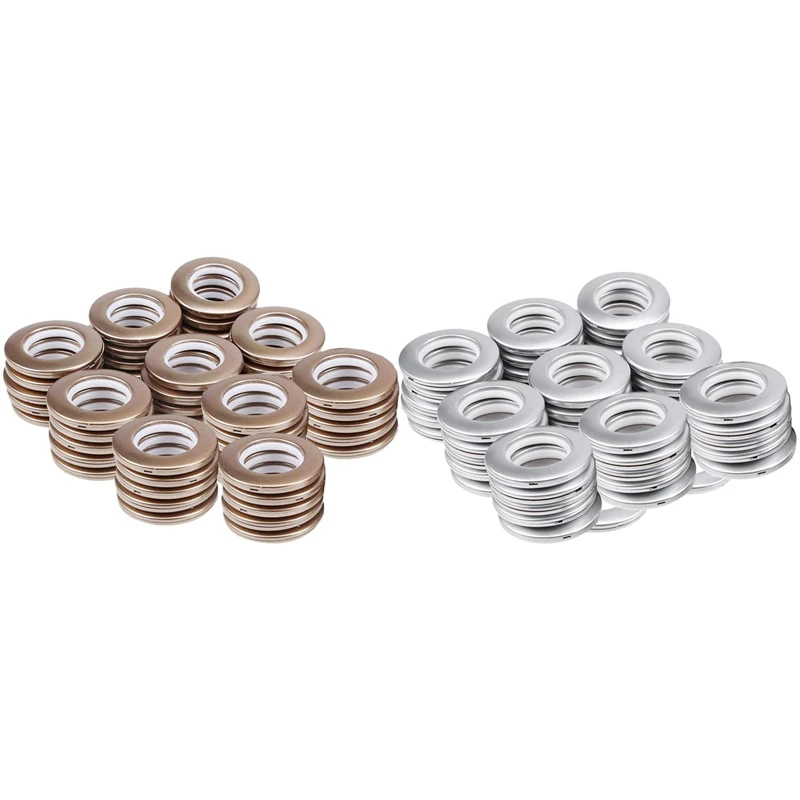 

100Pcs Curtain Grommet, Inner Diameter 43Mm Curtain Eyelet Rings Low Noise Roman Ring - 50Pcs Coffee & 50Pcs Silver