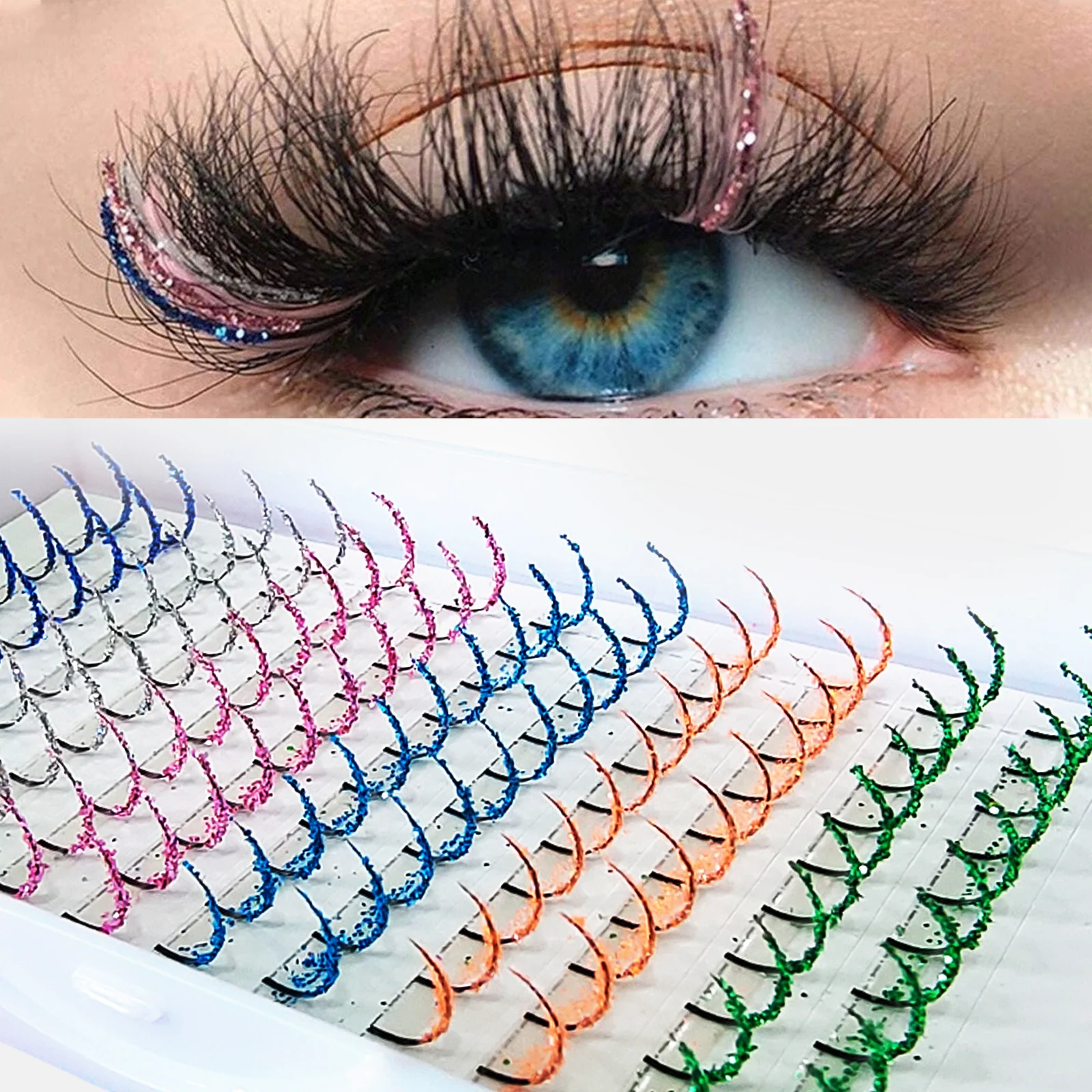 Honey Eyelash Bride's Eyelashes Stage Wedding Eyelashes Colored Glitter Eyelash Extensions Silver Eyelashes Shiny False Lashes