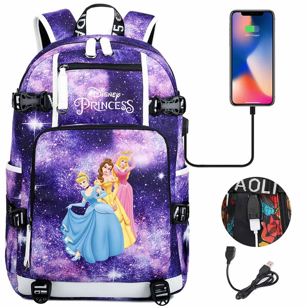 

Disney Princess Backpacks Girls Boys Schoolbag Large Capacity Laptop Bag Waterproof Multifunction USB Charging Backpack