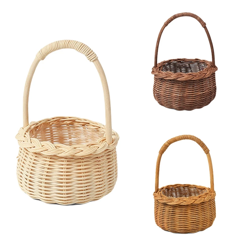 Waterproof Woven Flower Basket Storage Basket with Handle Handmade Multi-functional Perfect Gifts Rattan for Home Wedding Decor 5