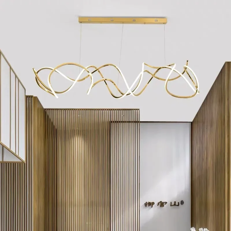 Modern Minimalist Stainless Steel Wave Decorative Lights Hotel Villa Design Model Room Irregular Light Luxury Chandelier New