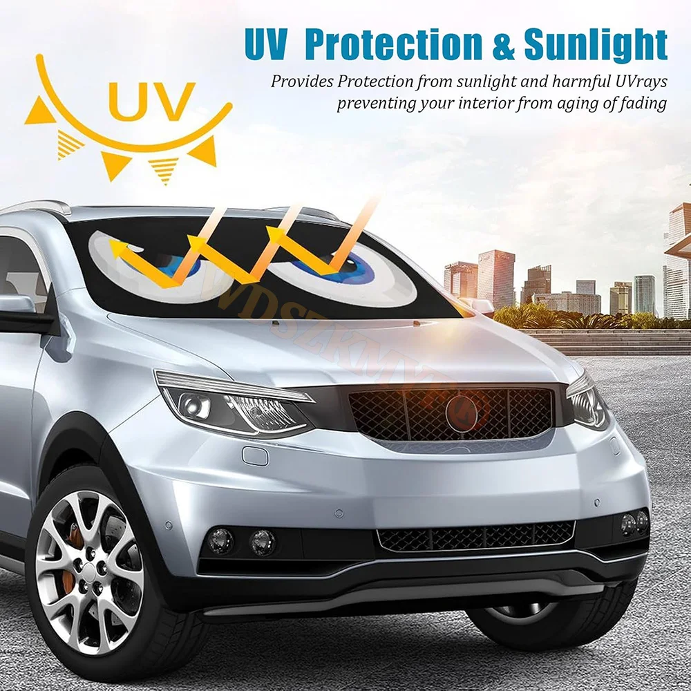 Car windshield sun shade Cartoon Devil's Eye Foldable 59'x27.5' Funny Eyes Wear-Resistant Reflective