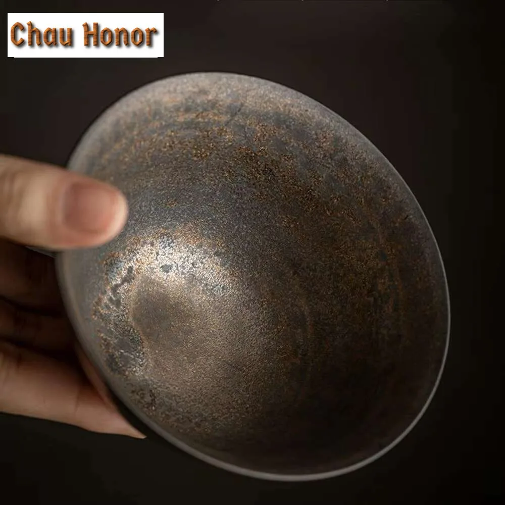140ml Handmade Iron Rust Glazed Gaiwan Japanese Coarse Pottery Tea Tureen Tea Maker Cover Bowl Chinese Tea Set Accessories Craft