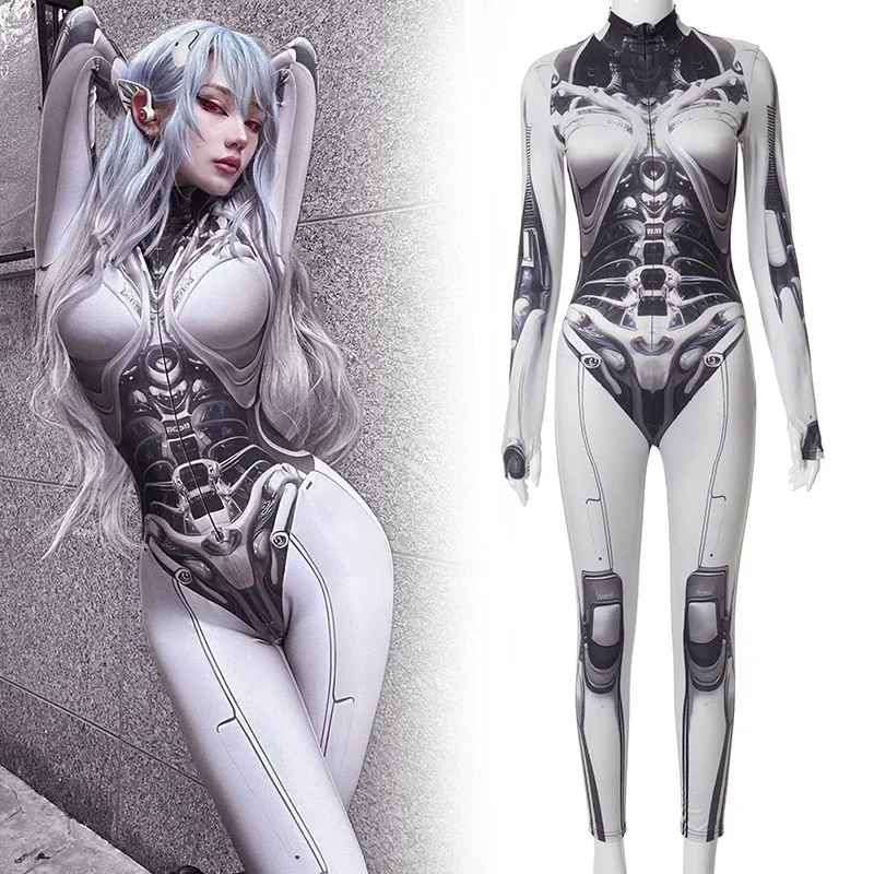 

New 2024 Mechanical Goth Dark 3D Printed Robot Cosplay Bodysuit Adult Y2k Long Sleeve Gothic Punk Jumpsuits Halloween Clothes