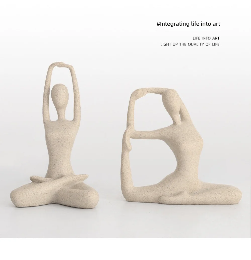 Yoga-Figur mit Sandstein-Finish, Kunstharz-Statue, nordische Zen-Meditationsskulptur für Schreibtischdekoration, Ornament mit minimalistischer Steinstruktur – Detail 3