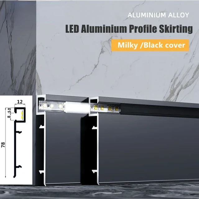 Perfil aluminio tira led 2m para zócalo