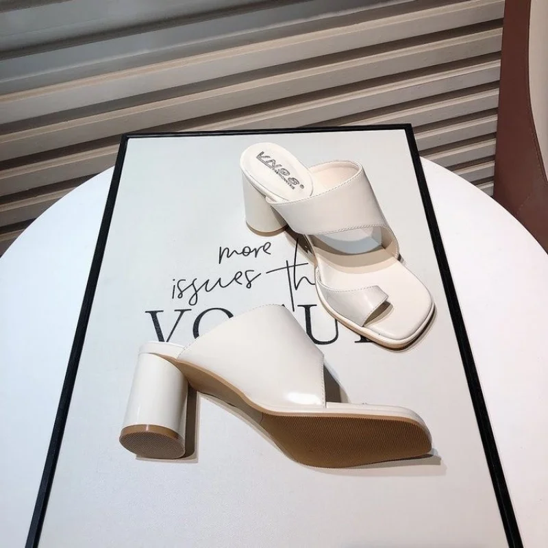 

Fashion Simple Personality with Heel Slippers Women 2023 Fashion Solid Color Women Shoes Trend Banquet Daily Slippers Women New