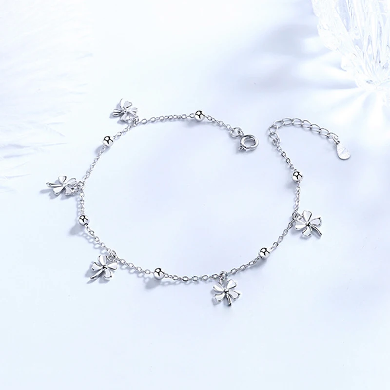 925 Sterling Silver Lucky Clover Pendant Anklets Women Jewelry Gift Foot Chain