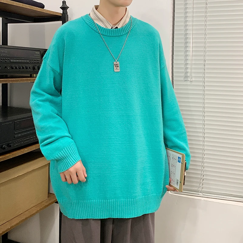 

Korean Fashion Sweaters Men Autumn Solid Color Sweaters Mens Harajuku Knitted Sweaters Pullover Women Basic Sweater Unisex