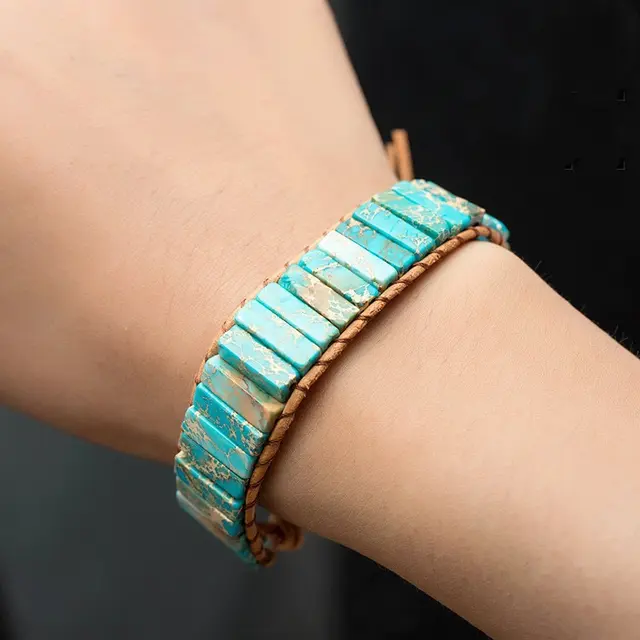 Multicolor Gem Bracelet Leather Tibetan Gypsy Adjustable 3