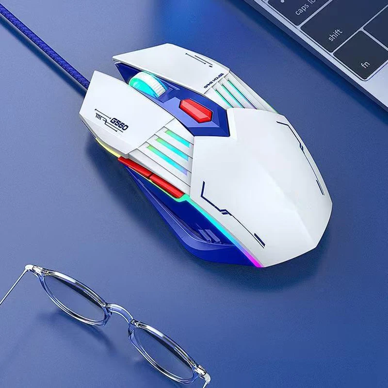 G560 마우스 유선 게임용 컴퓨터 사무용품 노트북 레이저 USB 케이블 마우스 RGB 백라이트 휠 인체공학적 3 DPI 조절 가능