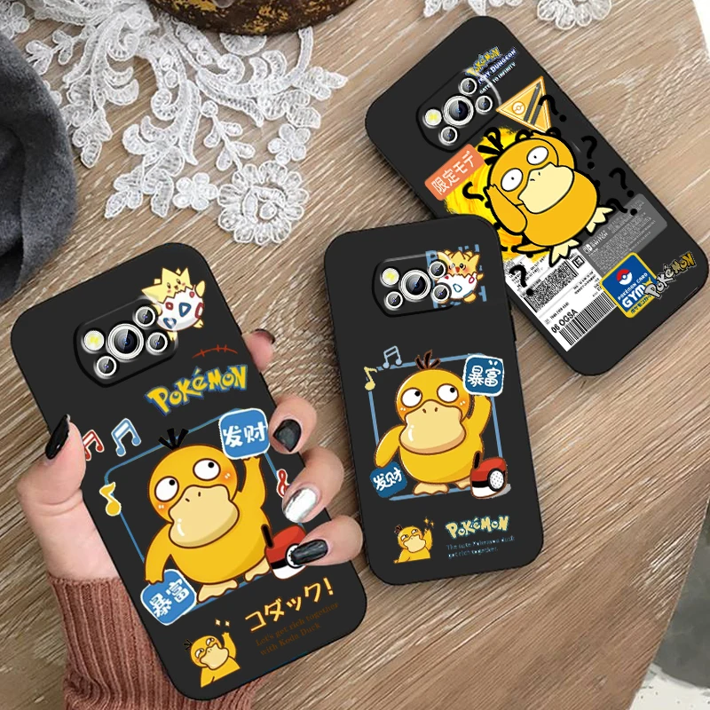 Pokemon Psyduck Art Cartoon Per Xiaomi Mi Poco F5 F4 F3 F2 X5 X4 X3 M6 M5 M5S M4 M3 C40 Pro Gt Nfc 5G Black Funda Phone Case