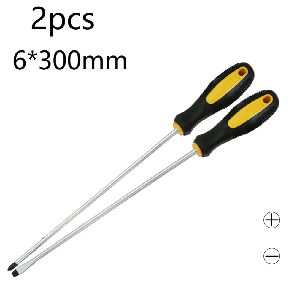 

1/2pcs Set 12Inch Long Slotted Cross Screwdriver Magnetic Screwdriver With Rubber Handle Extended Screwdriver Steel Rod 6mm Bit