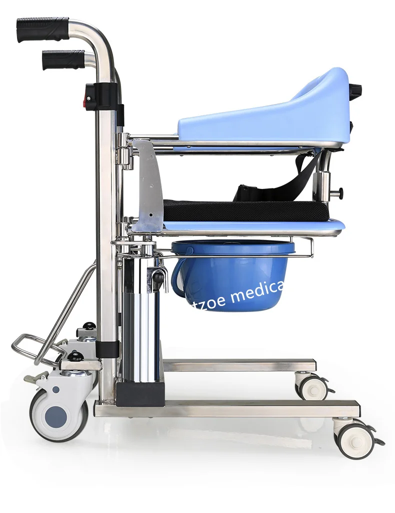 double hyraulic operate motorized drive patient lifting up transfer chair shower commode chair transport wheelchair rollator 4