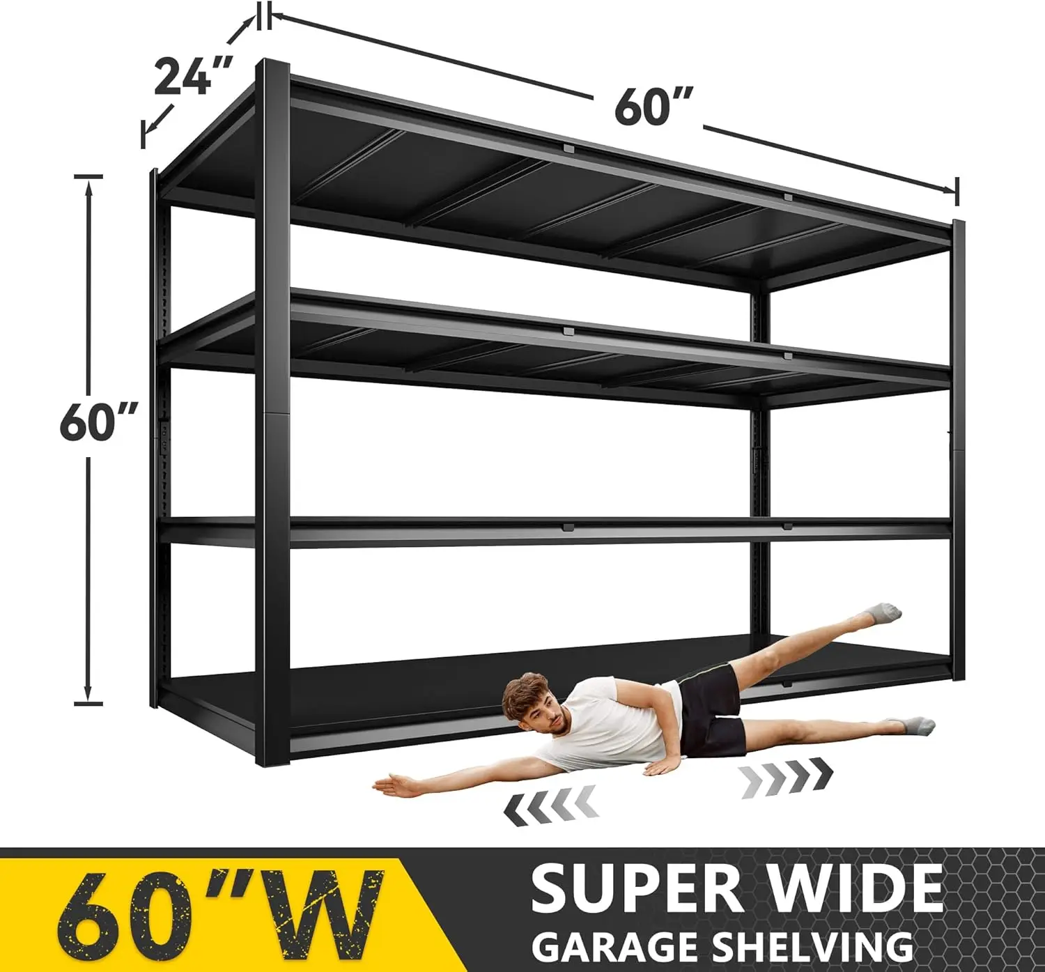 60 "W Garage Shelf 2650LBS Heavy duty Shelf, Adjustable 4-Layer Metal Shelf, 60" W x 24 "D x 60" H 3