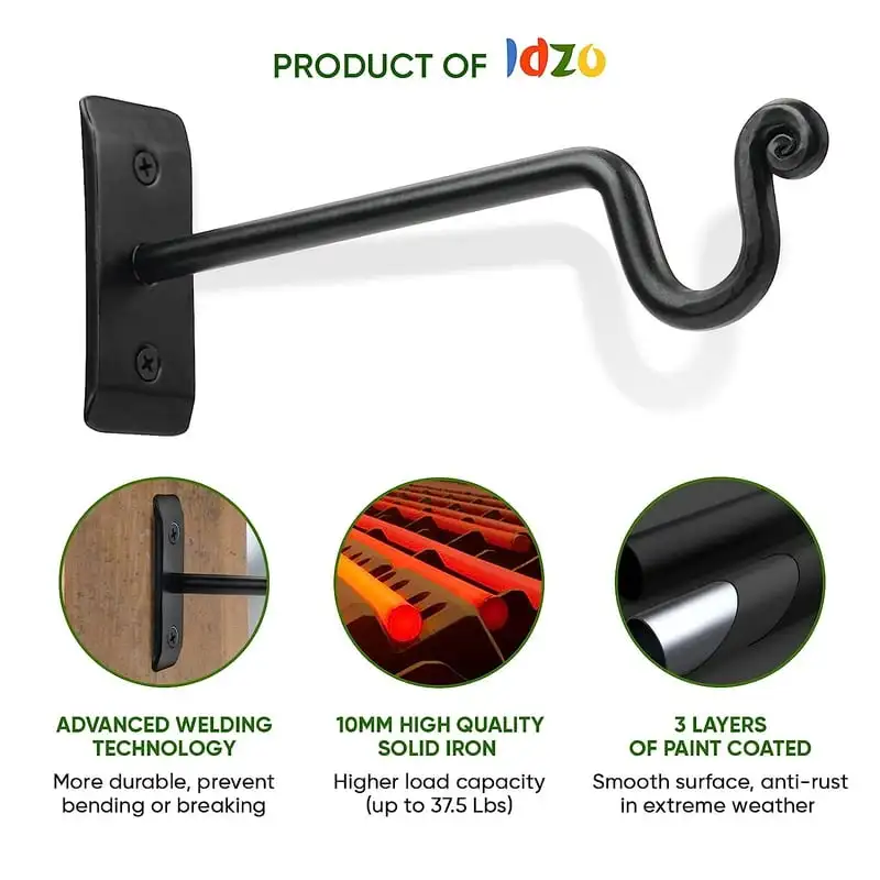 

Plant Hooks For Wall 7.5 inch, Hanging Capacity 37.5 lbs, Heavy Duty Hanging Plant Bracket Outdoor, Indoor 2pcs