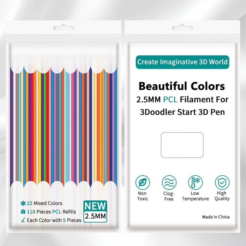 PCL2.5mm 소모품 110개 저온 3D 프린팅 펜 리필, 다양한 색상의 소모품