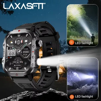 LAXASFIT Sports Smart Watch Men's Outdoor Sports Fitness Tracker Health Monitor LED Flashlight 2.01” Bluetooth Talk Smart Watch