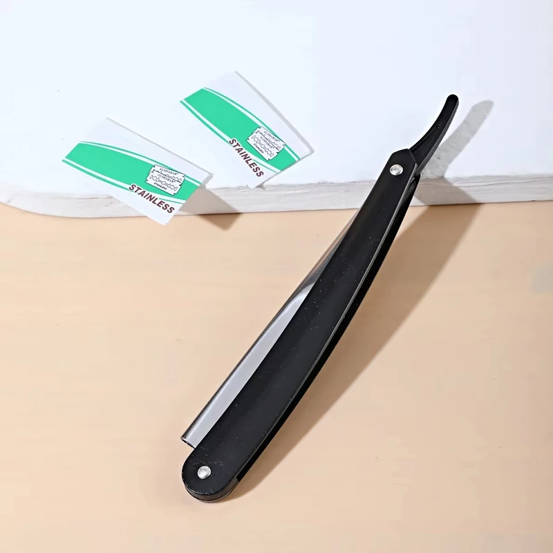 Professional Straight Razor Set Double Edge 2 Blades Black White Stainless