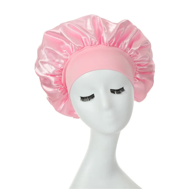 Women Night Sleep Hair Caps Silky Bonnet Satin Double Layer Adjust Head Cover Hat For Curly Springy Hair Styling Accessories 3