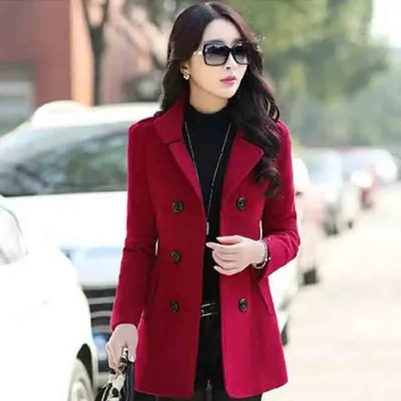 Woolen Coat Women  Spring And Autumn New Double-breasted Korean Fashion Slim Short Coat Slim Woolen Suit Casual Upper Garment