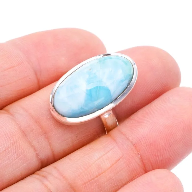 

StarGems®Натуральное серебряное кольцо Larimar ручной работы 925 Пробы 7 F0890