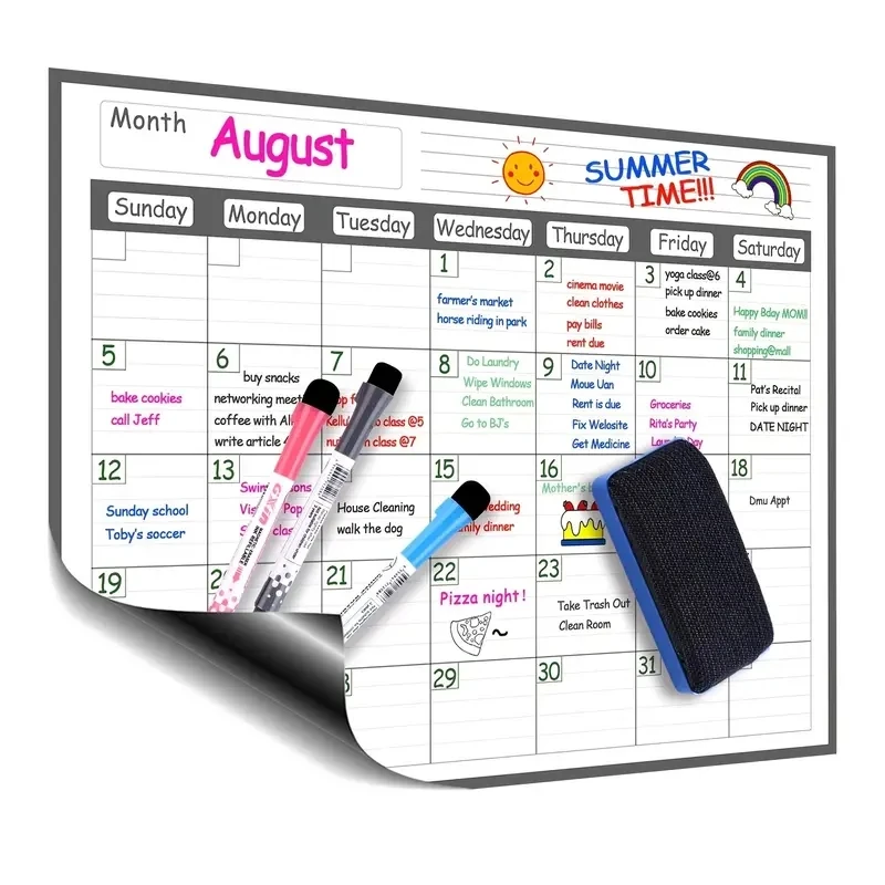 Magnetic dry erase calendar 1 Set Magnetic Refrigerator Dry Erase Calendar 12" X 16" Monthly Planner Whiteboard Message Organizer For Kitchen Fridge