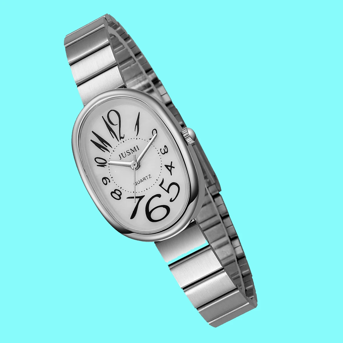 Ladies' exquisite and high-value Arabic numeral scale oval dial bamboo style steel strap quartz watch. 4