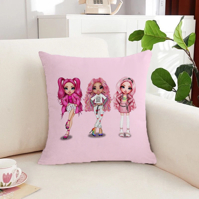 

Rainbow High Sofa Decorative Pillow Cases Duplex Printing Pillows Decor Home Cushion Cover 45*45 Short Plush Pillowcase Cushions