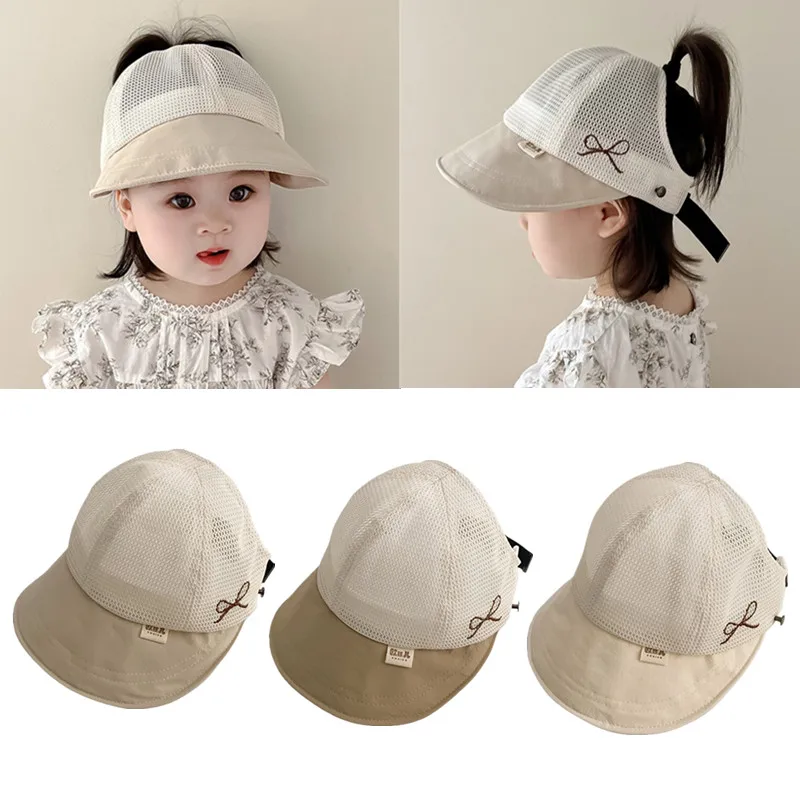 

Новинка, дышащая сетчатая Пустая Шляпа с солнцезащитным козырьком, детская бейсболка для хвоста, летняя уличная шляпа от солнца для маленьких девочек