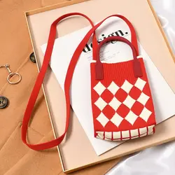 Chic Geometric Knitted Chain Shoulder Bag (Red)