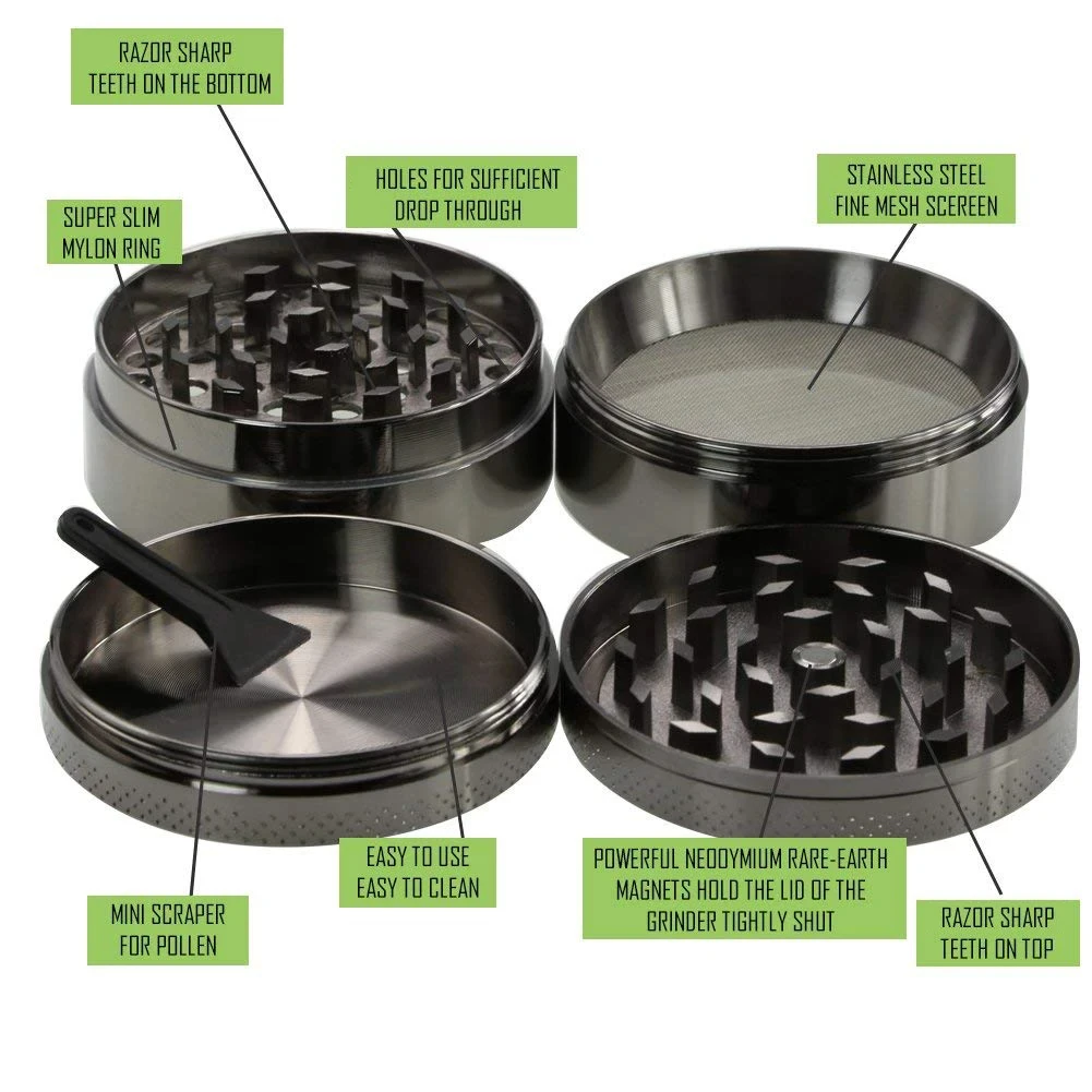 Multicolor Smoke Herb Grinder with Scraper - Premium Zinc Alloy 4-Part Crusher