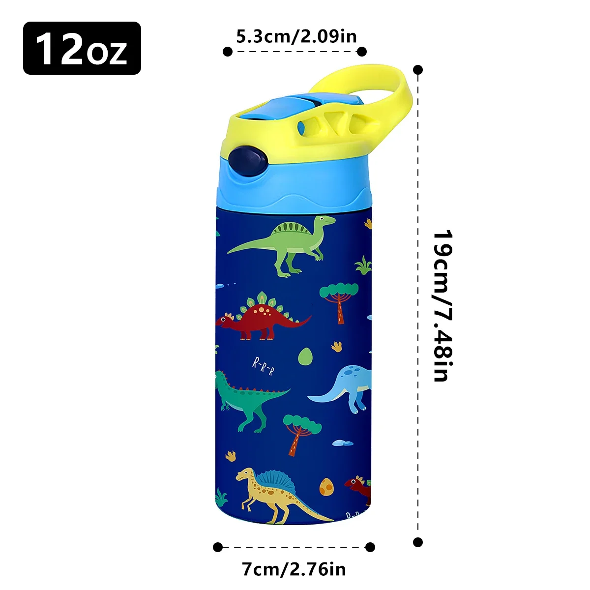 12OZ/360ml Stainless Steel Insulated Bottle Cartoon Pattern Thermos Cup Children Thermos Kettle Outdoor Portable Handheld Cup