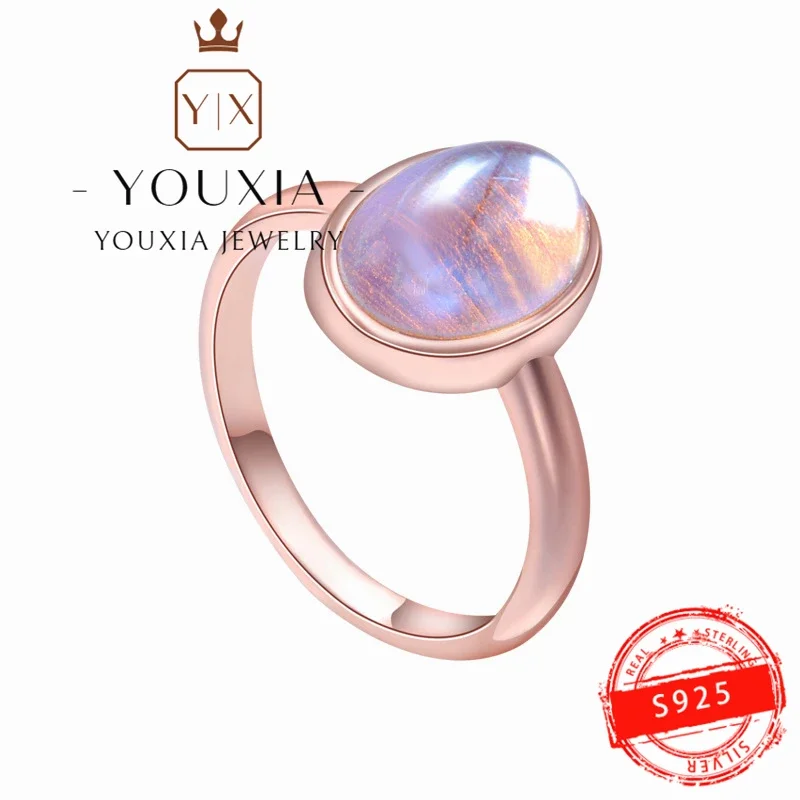 

Лидер продаж, европейский и американский стиль, Серебро s925 пробы, простой дизайн, модное кольцо из розового золота с лунным камнем, парные высококачественные ювелирные изделия
