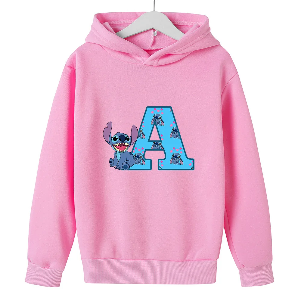 

Children Hoodies Stitch Letter ABCD Kawaii Fashion Pullover Sweatshirt Anime Manga Cartoons Girls Boy Kids Casual Clothes Tops
