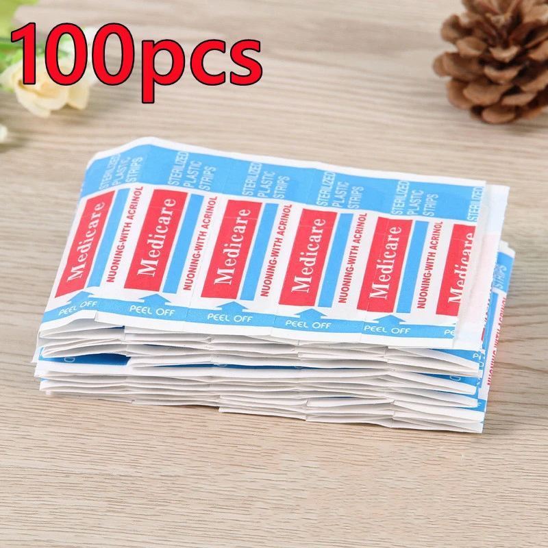  100Pcs Waterproof Band-Aids Adhesive Bandages First Aid Medical supplies Anti-Bacteria Wound Plaster Travel Emergency Kits 